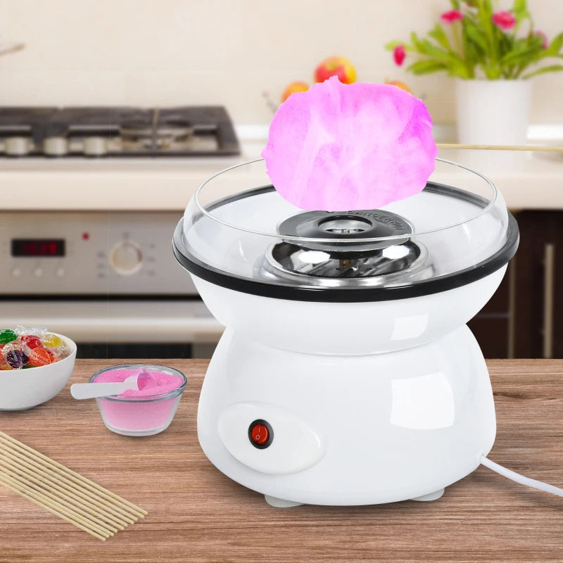 450W Electric Candyfloss Machine Kit - Non-Stick Plates, Fairground Fun for Kids & Adults, Perfect Party Gift, White Metal Body with Accessories