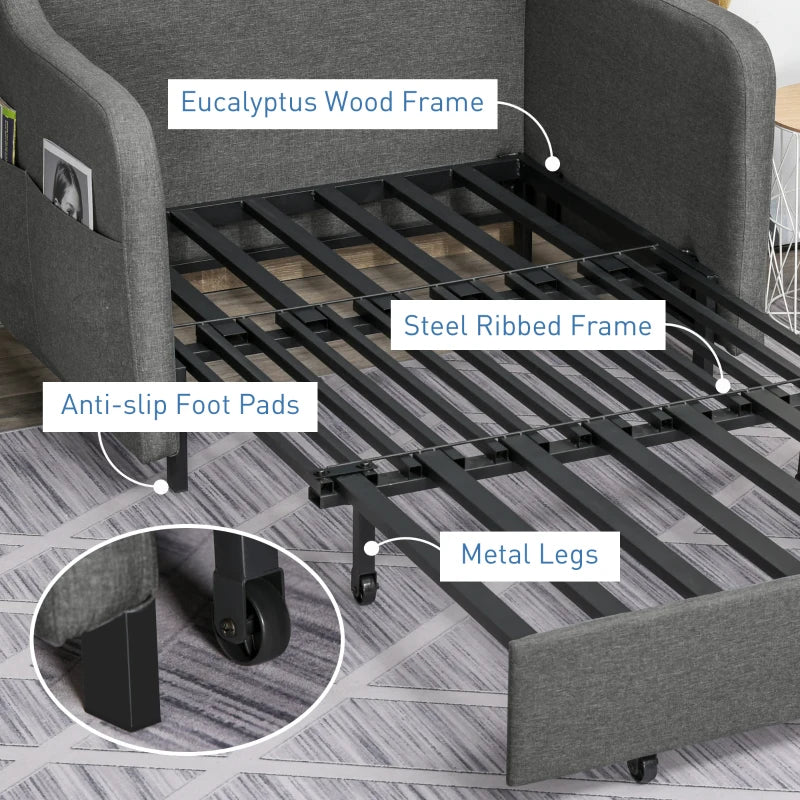 Grey Two-Seater Pull-Out Sofa Bed for Compact Living Spaces