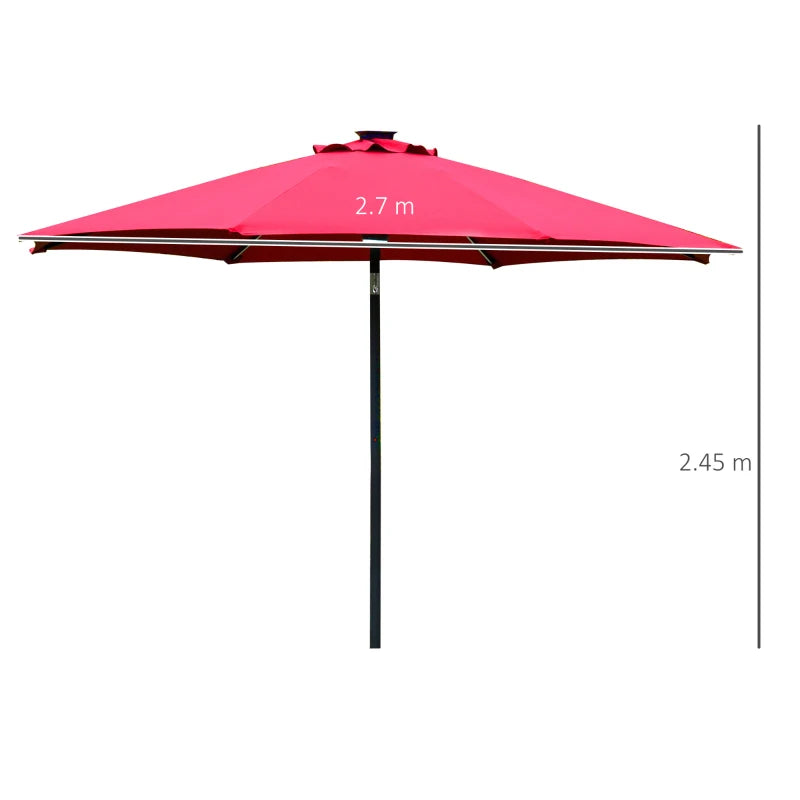 Red Solar LED Garden Parasol - 2.7m Sun Umbrella