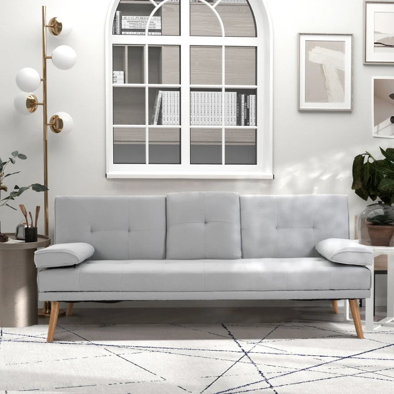 Convertible Fabric Sofa Bed with Cup Holders - Stylish Futon Settee for Living Room and Bedroom, Grey