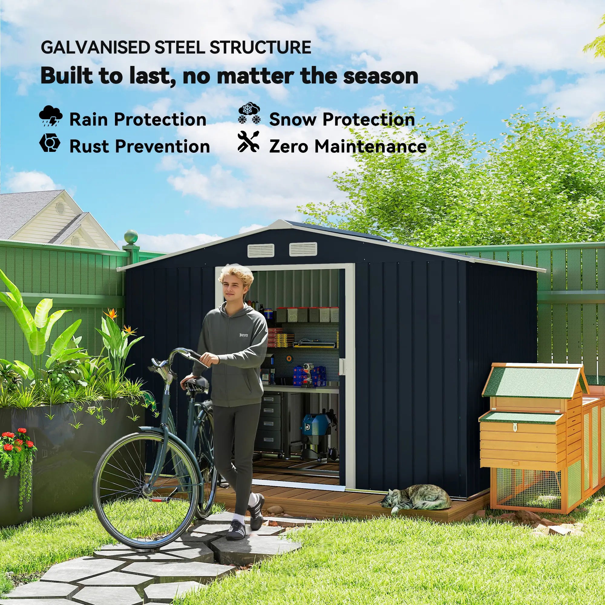 Dark Grey Metal Shed - 9ft x 6ft - With Ventilation