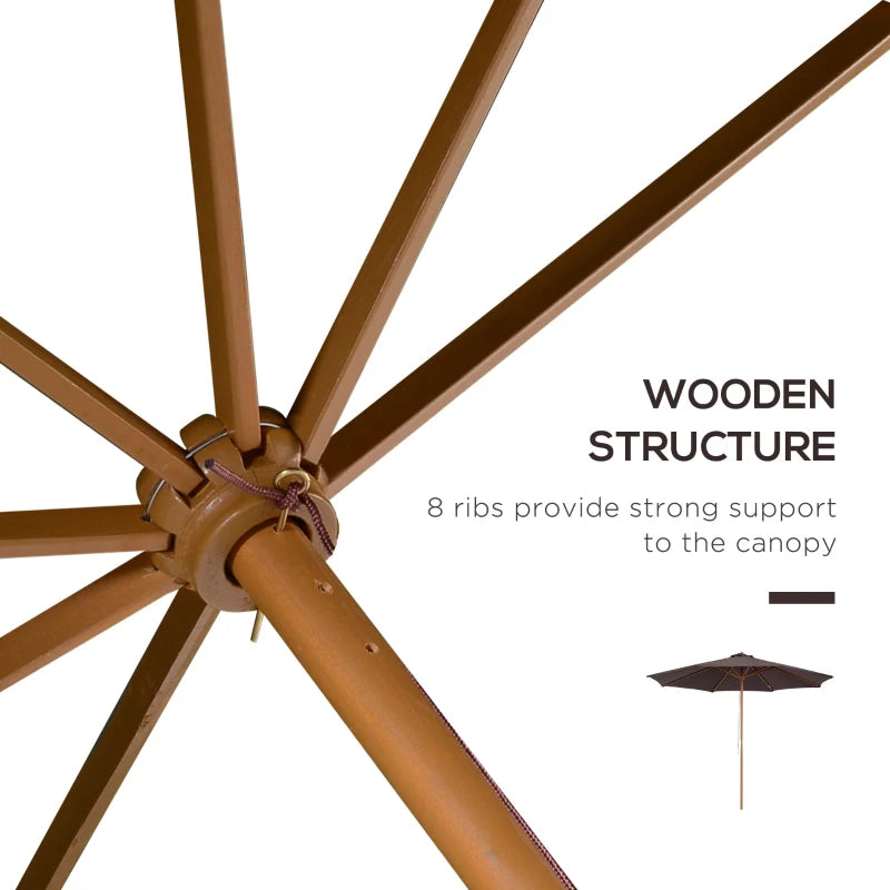 Wooden Coffee Garden Parasol with Pulley Mechanism