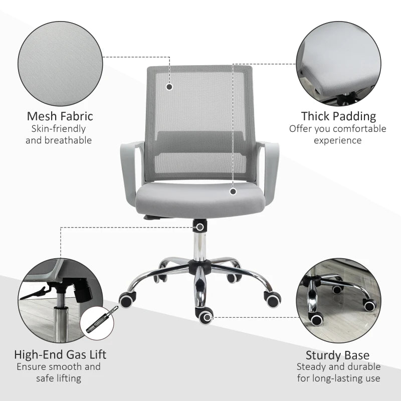 Vinsetto Ergonomic Mesh Office Chair Adjustable Height Armrest 360 Degree Swivel Castor Wheels Grey