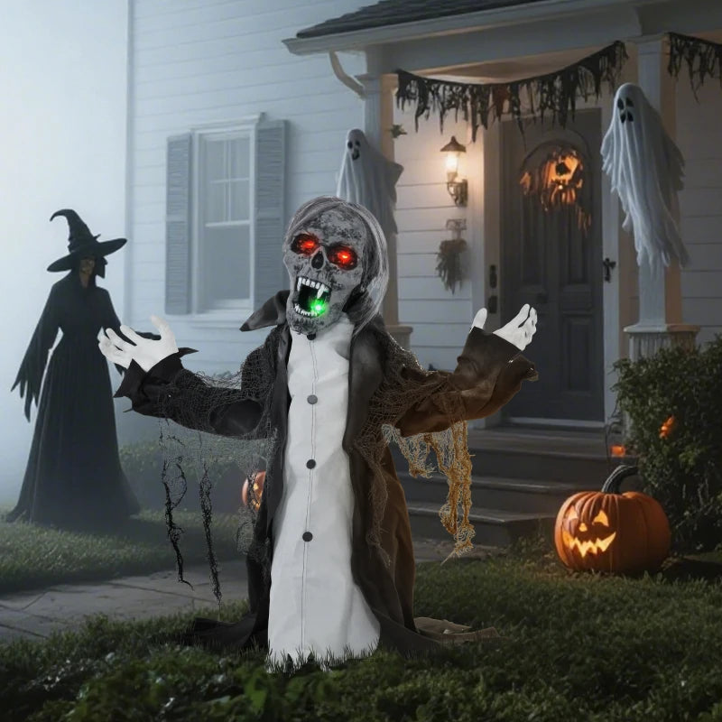 Halloween Animated Skeleton Decoration with Glowing LED Eyes & Mouth - Half-Body, Battery Operated Spooky Prop