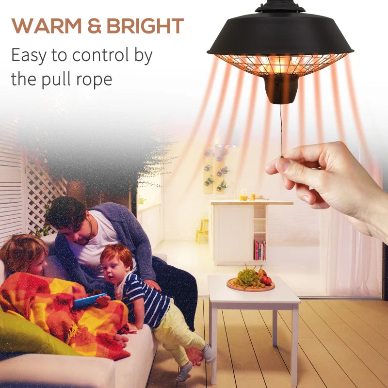 2100W Outdoor Halogen Electric Heater - Ceiling Mounted Patio Garden Warmer Light in Black - Perfect for Outdoor Comfort