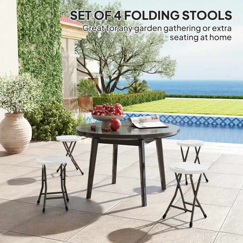 Set of Four White Folding Carry Stools - Compact and Lightweight Design