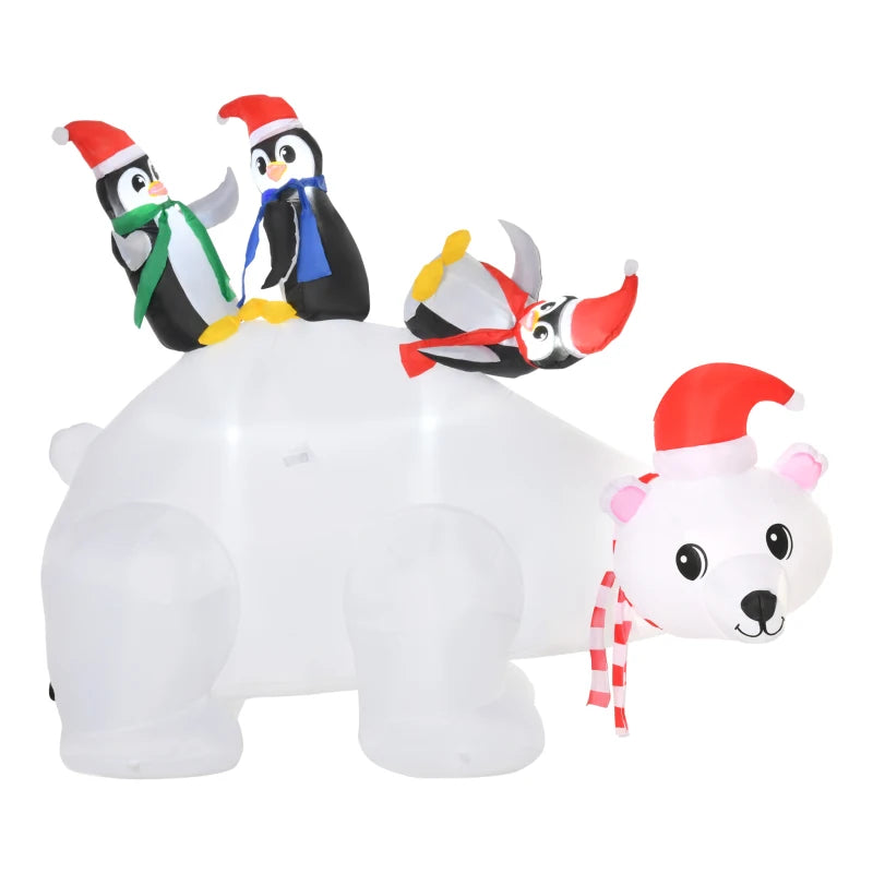 5ft LED Lighted Outdoor Christmas Inflatable Polar Bear with Penguins - Giant Yard Decoration for Home & Garden Parties