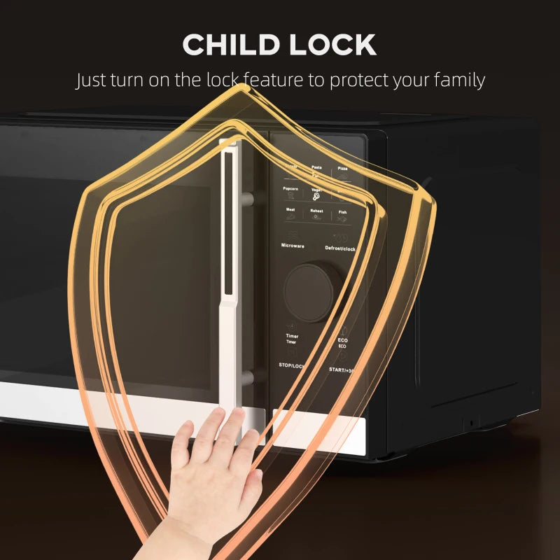 Compact 800W Black Microwave Oven - Digital Solo, 10 Power Levels, 8 Auto Cook Menus, 60 Min Timer, Easy Clean