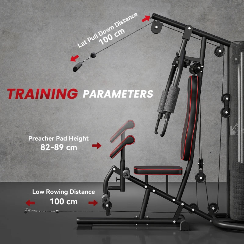 Multifunctional Home Gym Equipment Workout Station with Chest Press Butterfly Press and Leg Developer 45kg Weight Stack Full Body Fitness Machine