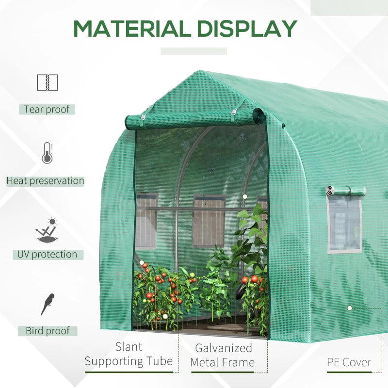 Green Walk-In Garden Greenhouse with Windows and Door (4x2m)