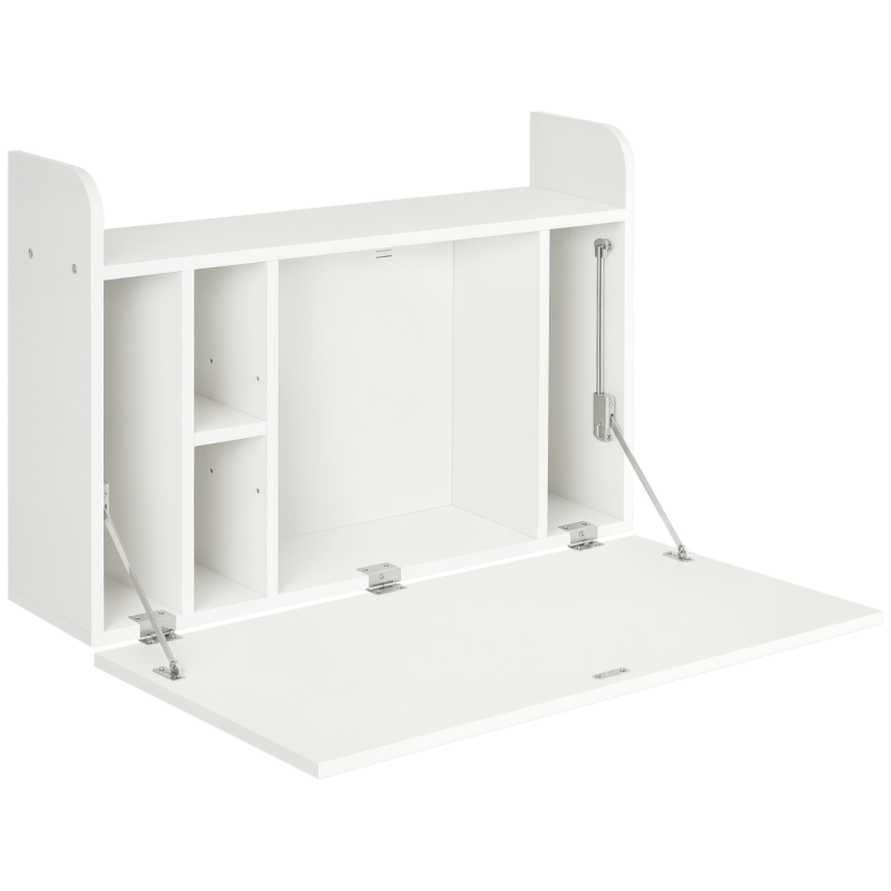 Wall Mounted Drop Leaf Laptop Desk with Storage - Space Saving Home Office Table, 77cm x 20cm x 51cm, White