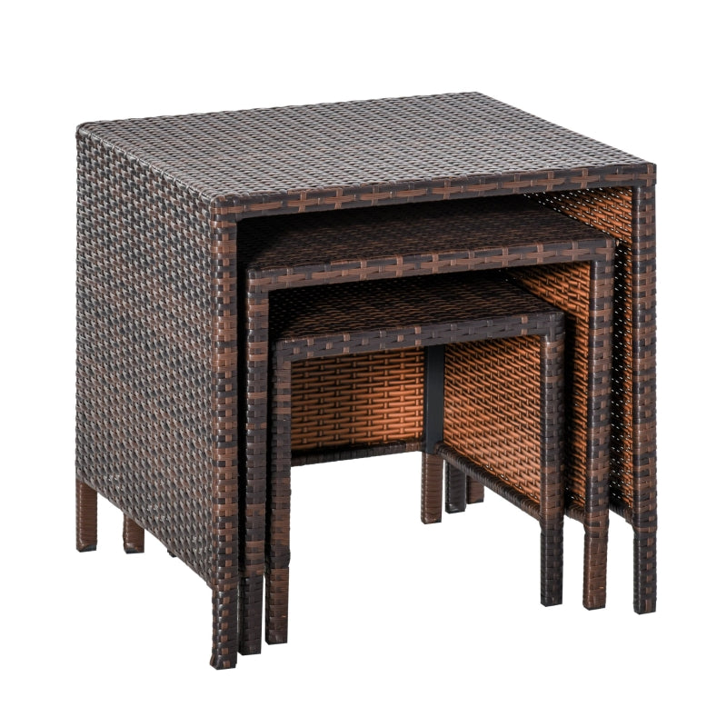 Brown Rattan 3-Piece Nesting Tables Set