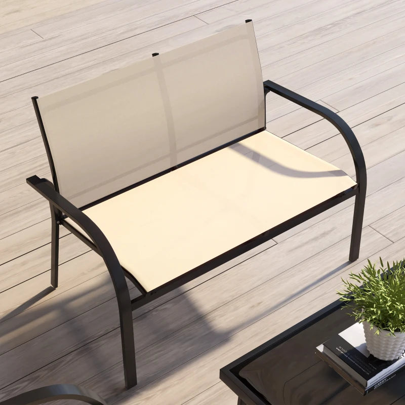 Four-Piece Curved Steel Garden Dining Set in Beige and Grey for Outdoor Relaxation