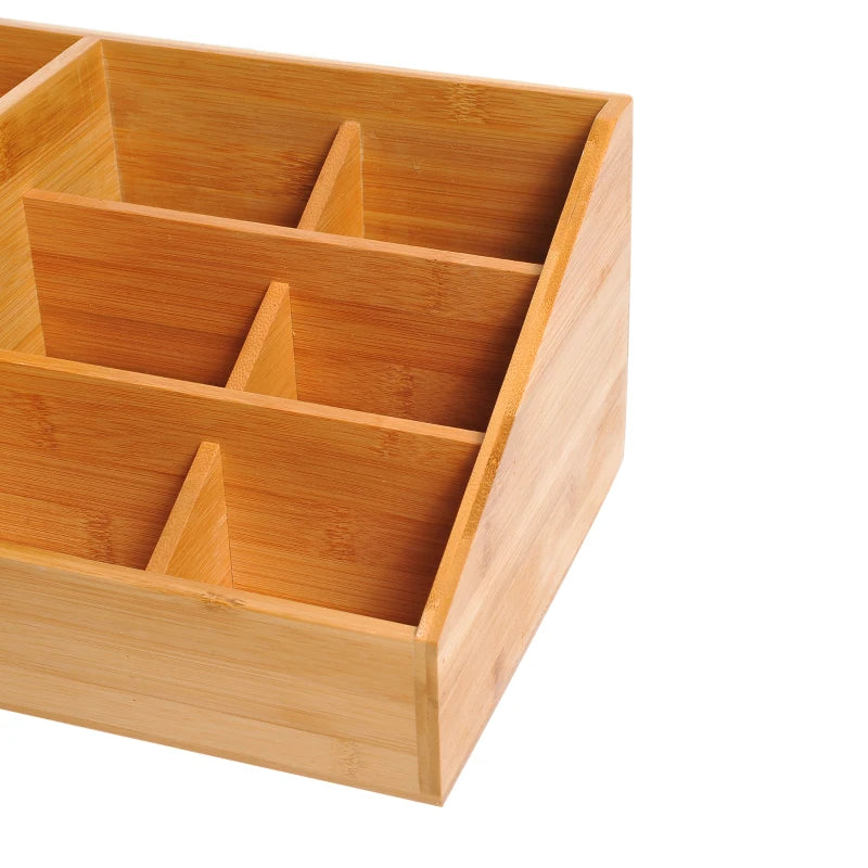 Bamboo Desk Organiser Caddy - Multi-Function Storage Holder with 7 Compartments & 2 Drawers for Home Office Supplies