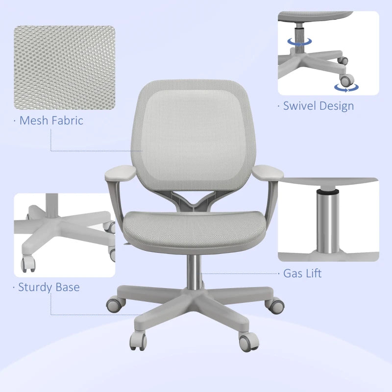 Vinsetto Ergonomic Mesh Back Office Chair - Adjustable Height, Grey, 44-56cm, Comfortable Desk Chair for Home & Office