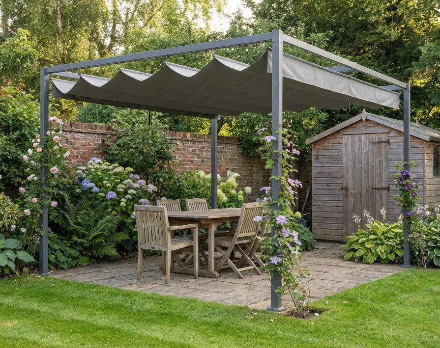 4m x 3m Dark Grey Metal Rectangular Pergola