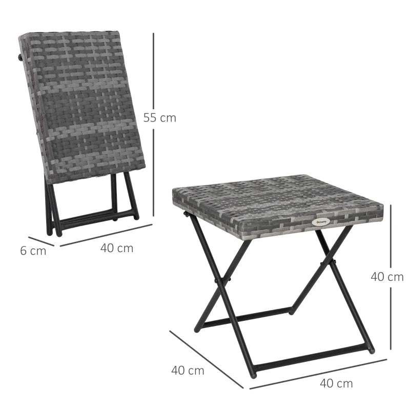 Grey Square Wicker Rattan Folding Table