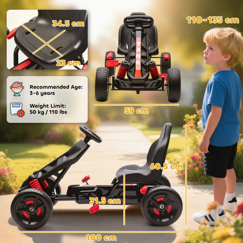 Kids Pedal Go Kart for Ages 3-6 with Freewheel System and Anti-Slip Wheels Red