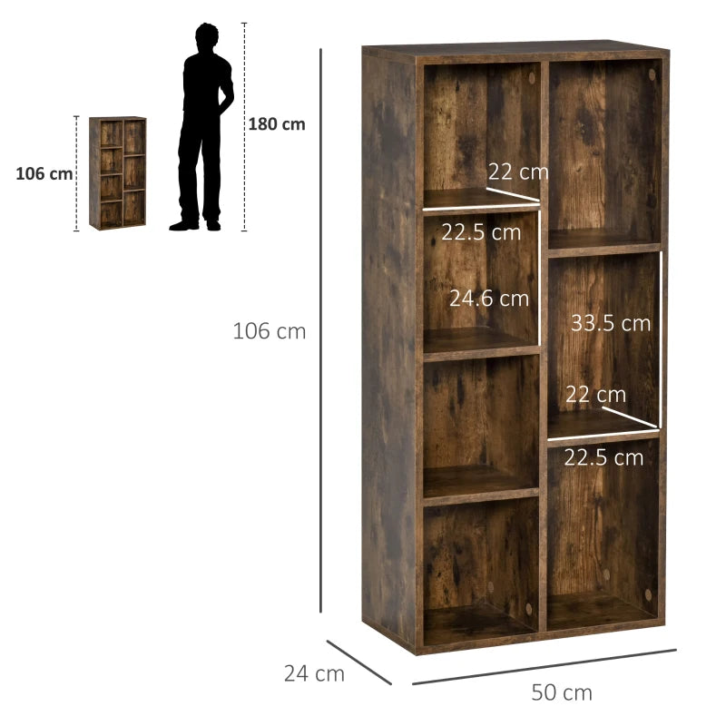 Rustic Brown Seven-Cube Bookcase - Stylish Storage Solution for Home & Office, Modern Wood Effect Design