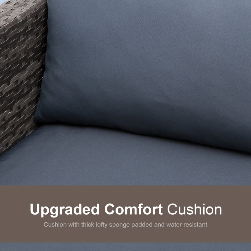3 Piece Rattan Sofa With Blue Cushions