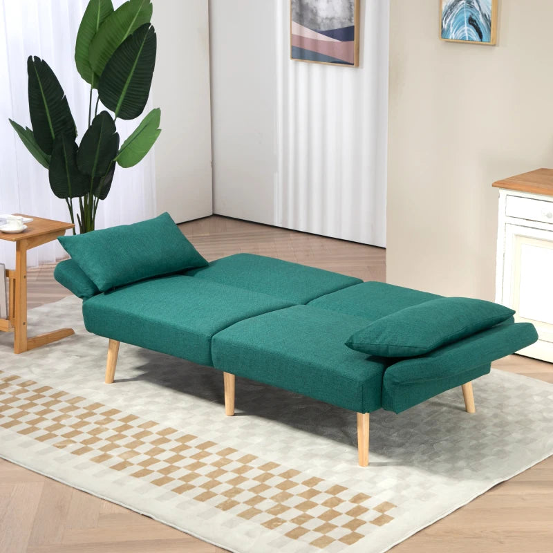 Convertible 2/3 Seater Sofa Bed in Green Fabric with Cushions for Living Room or Guest Room