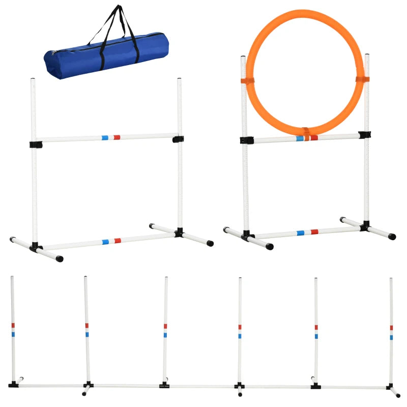 3 Piece Adjustable Pet Agility Training Set - Dog Play Equipment for Jumping, Running & Obedience (Pole, Hoop, Hurdle)
