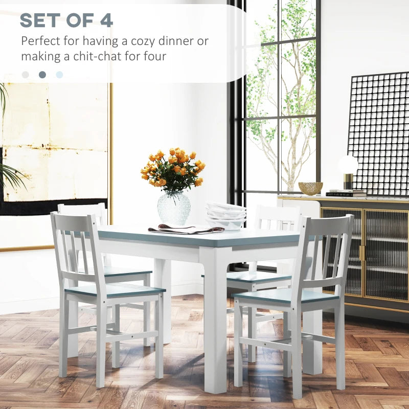 Set of 4 White Dining Chairs with Slat Back, Pine Wood Kitchen Chairs for Living Room & Dining Room