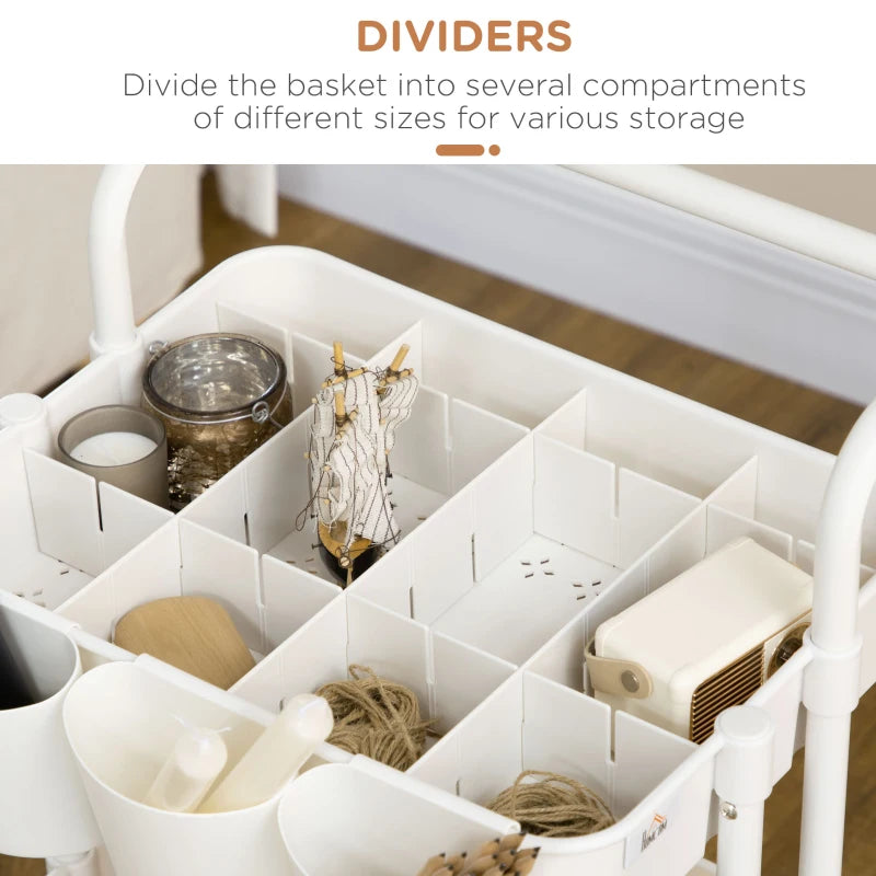 White Three-Tier Home Trolley with Handle and Wheels - Versatile Storage Cart for Kitchen, Living Room, and Office