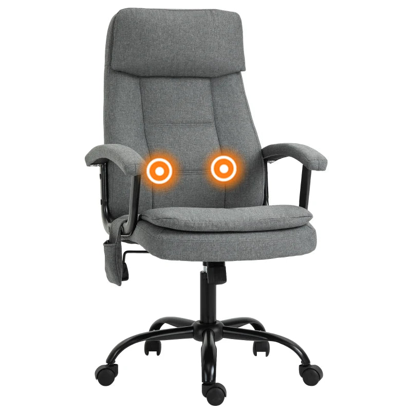 Vinsetto Grey Office Chair with Linen Fabric, 2-Point Lumbar Massage, Adjustable Height & Rolling Wheels - Ergonomic Desk Chair
