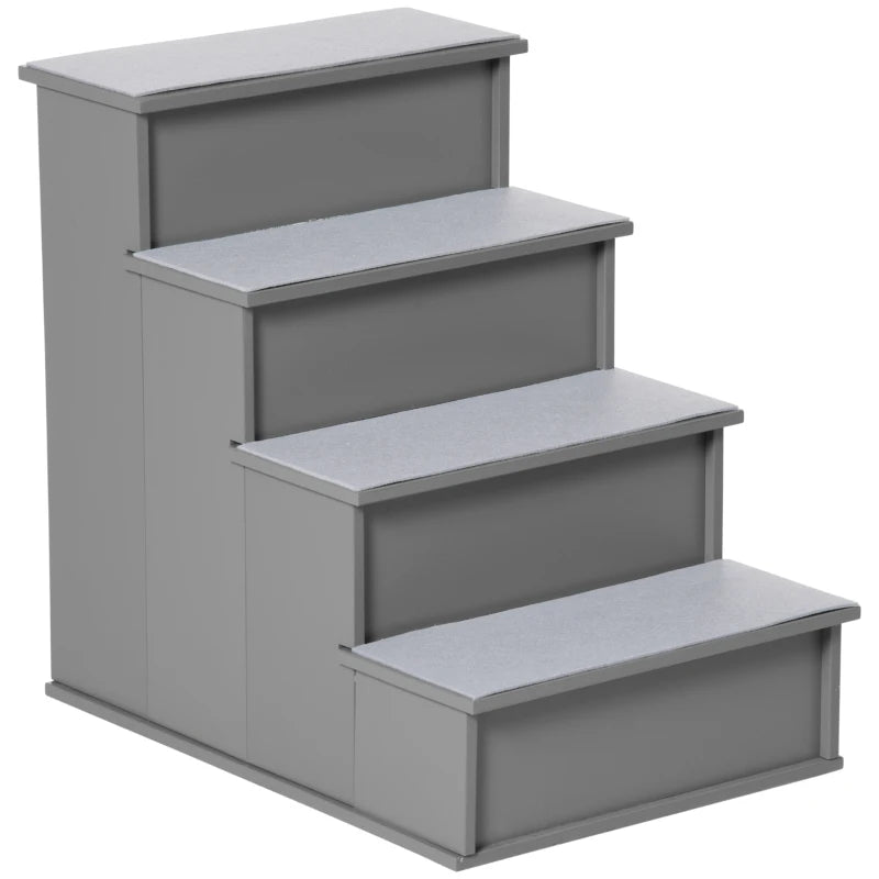 4 Step Wooden Dog Stairs - Non-Slip Pet Ladder for Bed & Couch, Grey, 40x59x54.2 cm - Ideal for Dogs & Cats