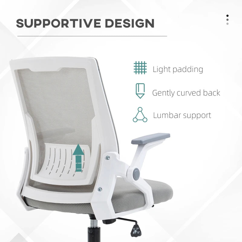 Vinsetto Grey Mesh Office Chair with Lumbar Support, Adjustable Height, Flip-up Armrests & Swivel Wheels - Ergonomic Desk Chair
