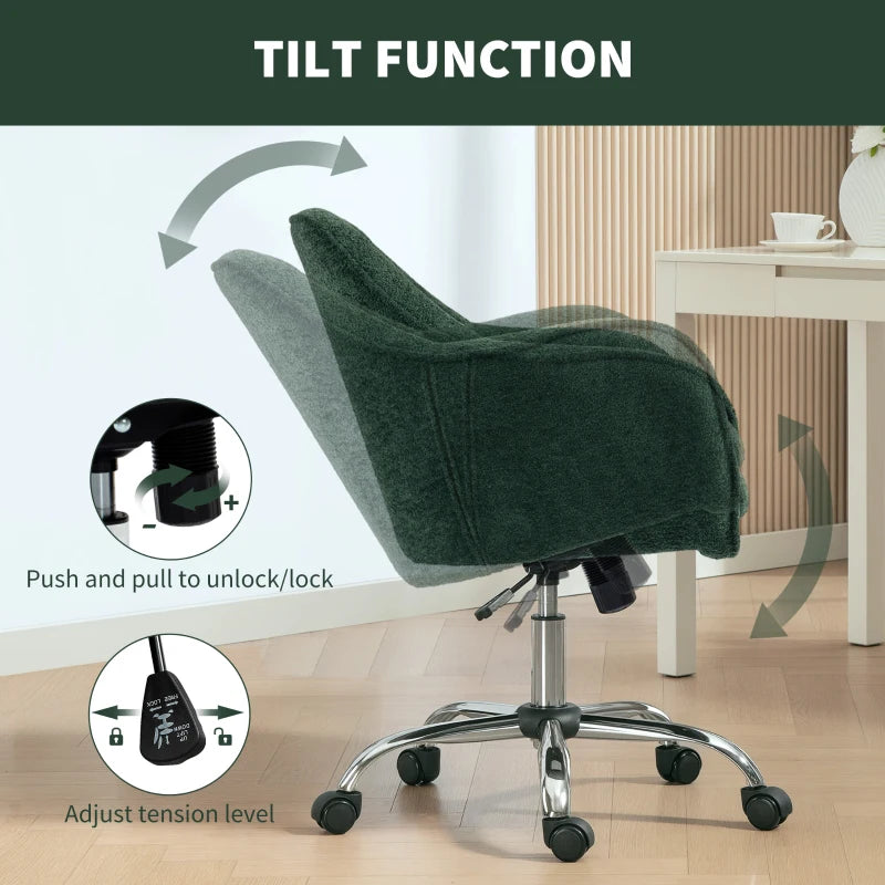 Luxurious Dark Green Velvet-Feel Office Chair for Comfort and Style - Ergonomic Design for Home and Office Use