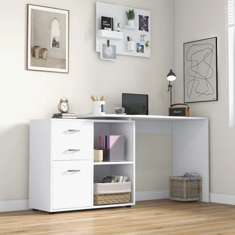 L Shaped Computer Desk with Drawers & File Cabinet - Reversible Home Office Study Table, 117x83.5x76cm, White