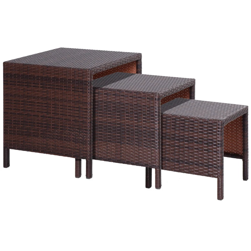 Brown Rattan 3-Piece Nesting Tables Set