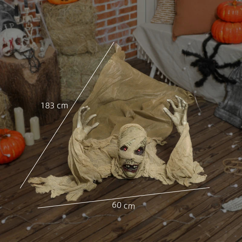 183 cm Life Size Crawling Mummy with LED Eyes - Scary Animated Halloween Decoration, Battery Operated, Indoor/Outdoor Party Prop