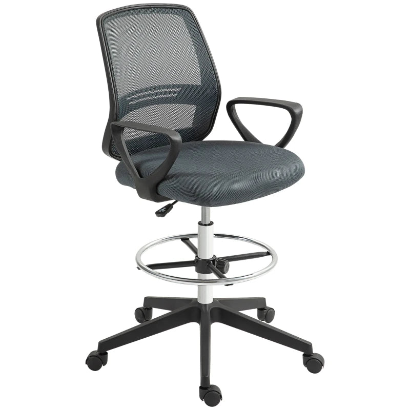 Vinsetto Draughtsman Office Chair with Footrest - Adjustable Height 102.5-126cm, Ergonomic Grey Design for Comfort and Support