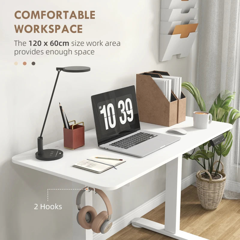 Vinsetto Adjustable Electric Standing Desk 72-116cm, 120x60cm White Tabletop - Ergonomic Home Office Solution