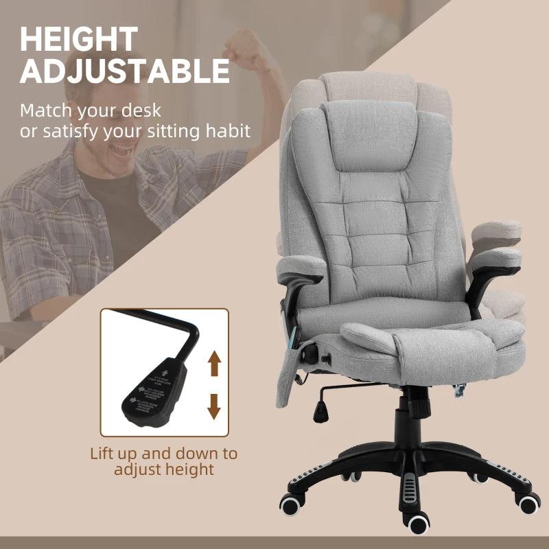 Vinsetto Ergonomic Office Chair with 6-Point Massage & Heated Back Support, Adjustable Arms, Light Grey Fabric