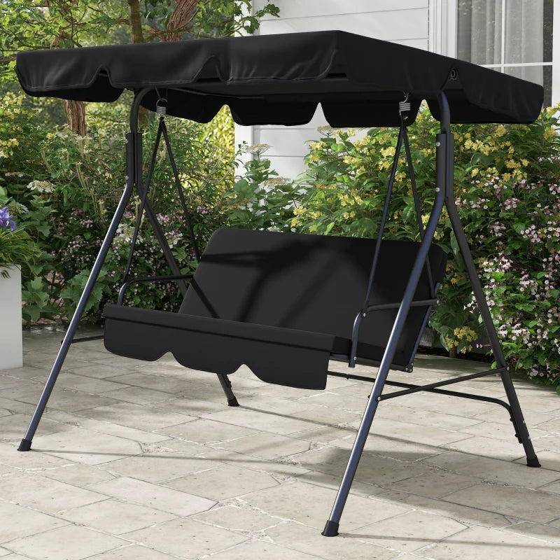 Black 3-Seater Garden Swing Chair with Adjustable Canopy