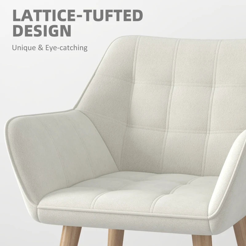 Set of 2 Cream White Accent Chairs with Slanted Back, Thick Padding & Rubber Wooden Legs for Living Room