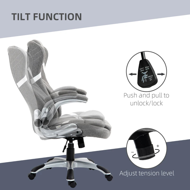 Vinsetto Adjustable Height Linen-Look Office Chair - Stylish Grey Ergonomic Design for Home & Office Comfort