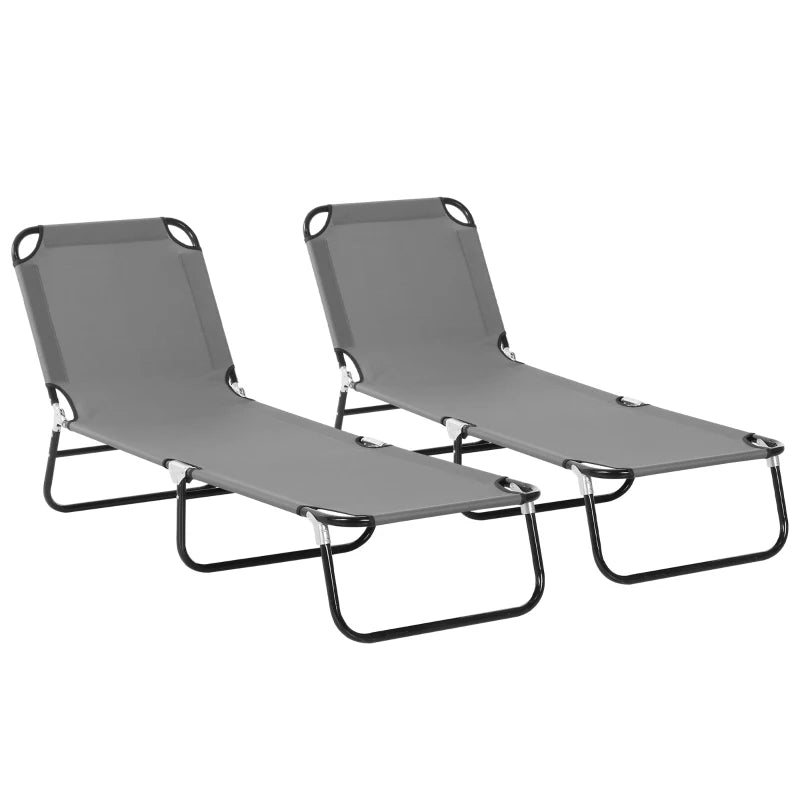 Grey Foldable Sun Loungers Set with Adjustable Backrest