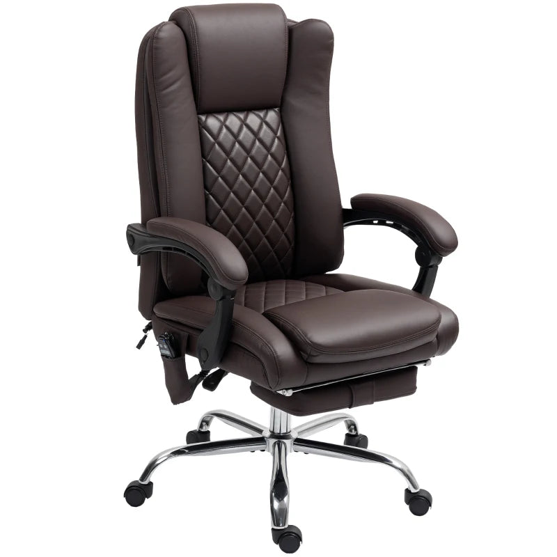Executive Office Chair with 6-Point Massage & Heat Function - Ergonomic Dark Brown Leather Design for Ultimate Comfort