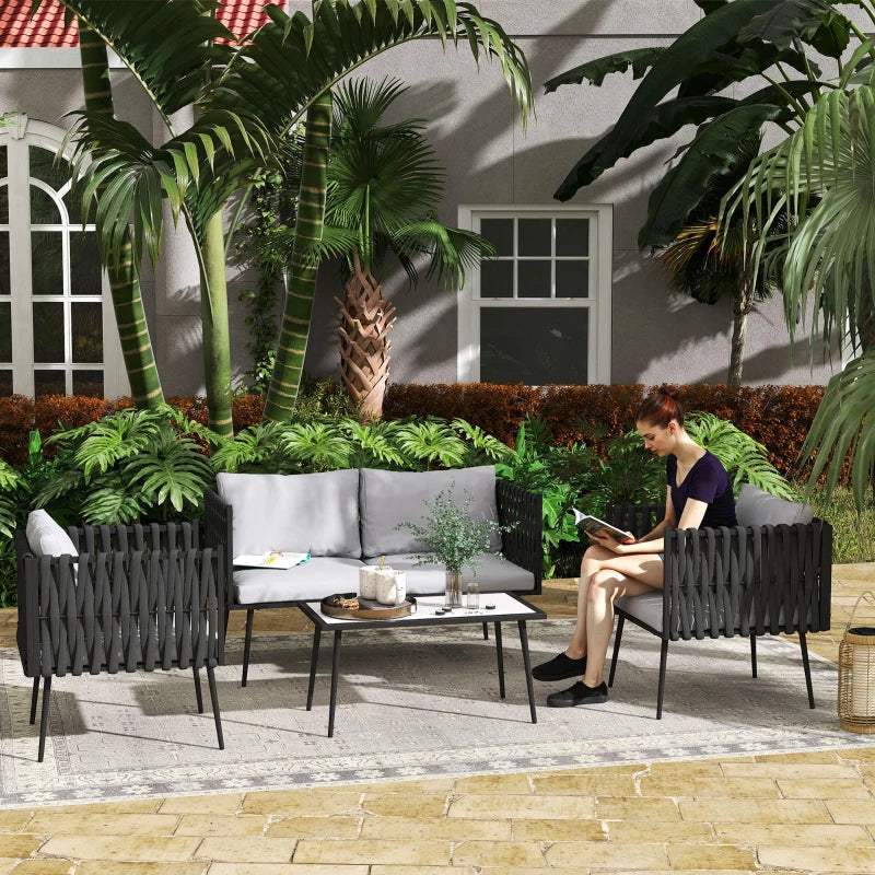 Light Grey 4-Piece Garden Furniture Set with Cushions - Outdoor Patio Seating