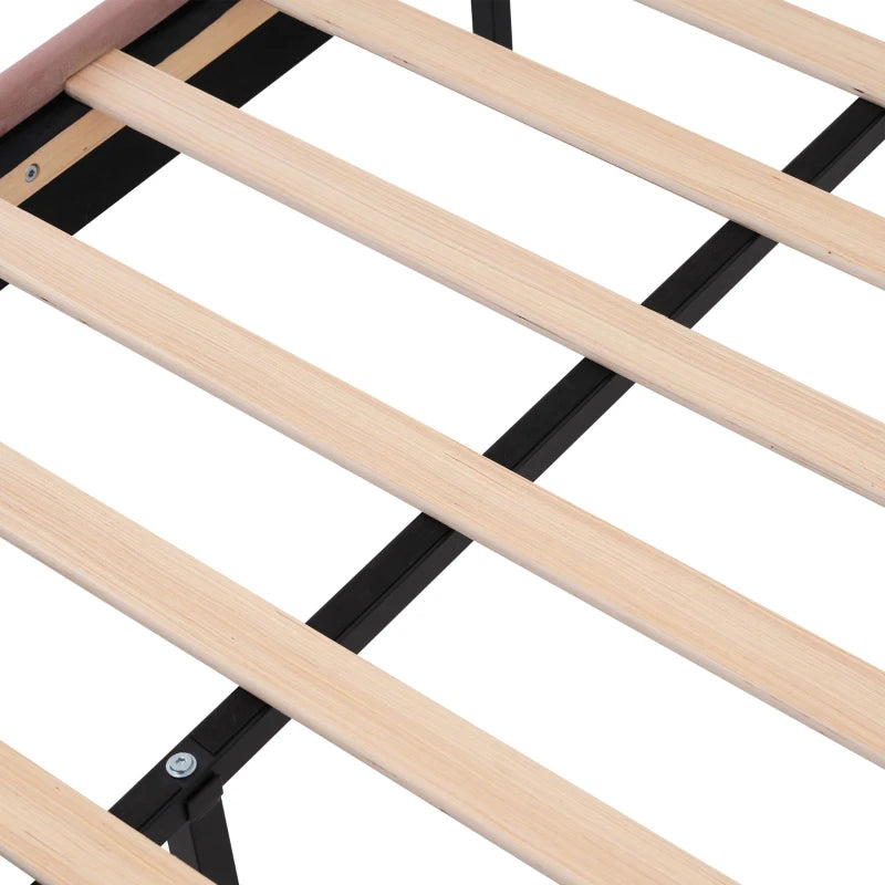 Pink Upholstered Single Bed with LED Adjustable Headboard, Velvet Frame, Wooden Slats, Easy Assembly, 197L x 101W x 109H cm