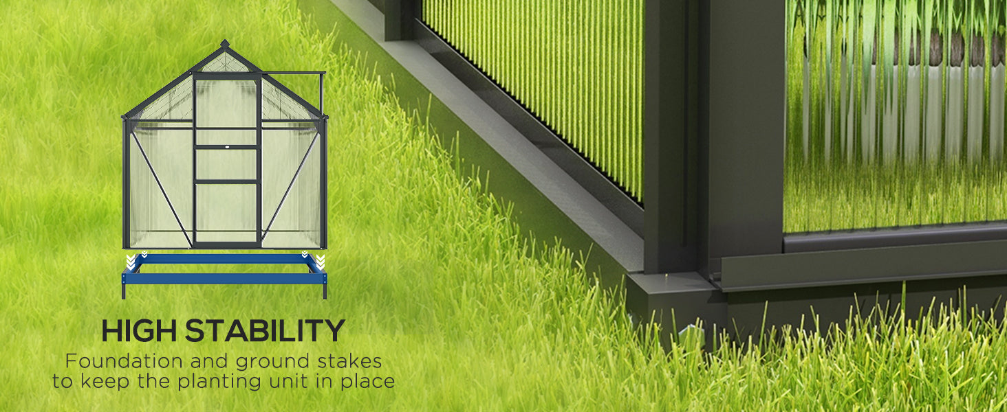 Grey 6ft x 6ft Polycarbonate Greenhouse With Aluminium Frame