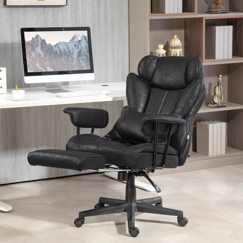 Ergonomic Executive Office Chair with Foot Rest, Lumbar Support, Reclining Feature & Wide Seat - Stylish Black Design
