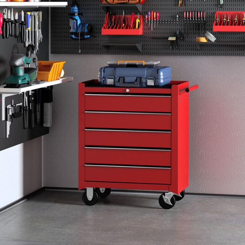 Red Lockable 5 Drawer Tool Chest on Wheels