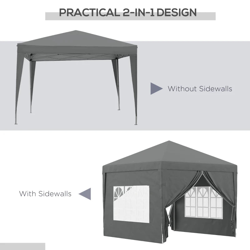 Grey 3x3m Pop Up Waterproof Gazebo Tent with Windows & Carry Bag