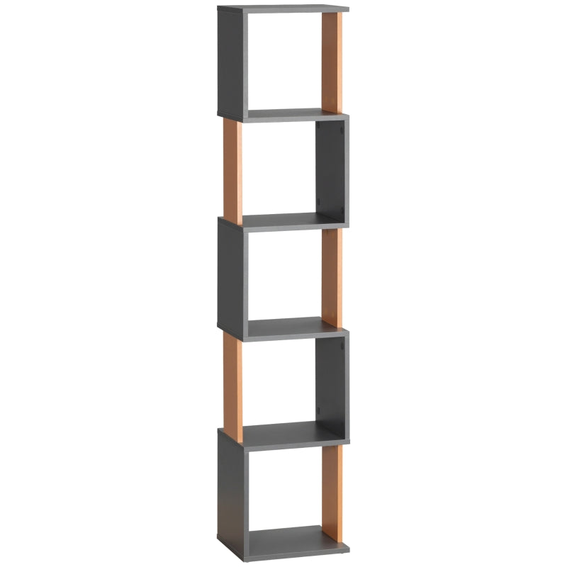 Modern 5-Tier Bookshelf - Freestanding Bookcase for Living Room, Home Office & Study - Stylish Brown & Dark Grey Storage
